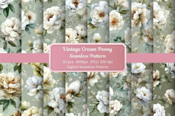 Download Vintage Cream Peony Seamless Pattern. - Seamless pattern Collection