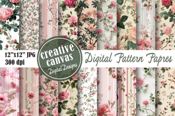 Download Vintage Pink Rose Seamless Pattern Bundl - Seamless pattern Collection
