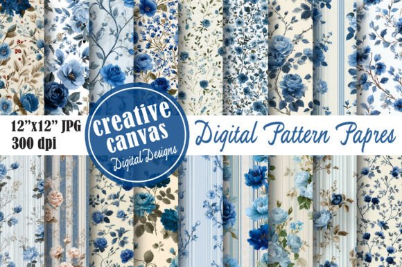 Download Vintage Blue Rose Seamless Pattern Bundl - Seamless pattern Collection