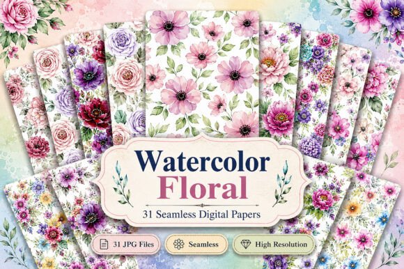 Download Watercolor Floral Seamless Pattern Set - Seamless pattern Collection